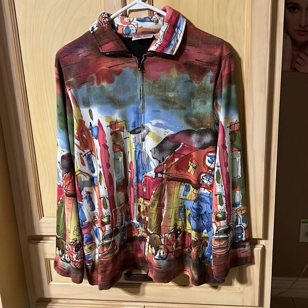 MICHAEL LEU zippered 100% cotton wearable art Size XL